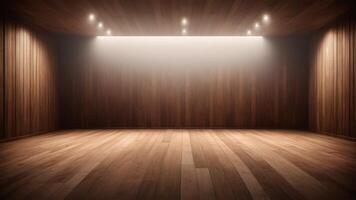 Interior of empty auditorium room with wooden walls and floor. photo
