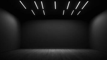 Interior of empty auditorium room with black walls and floor. photo