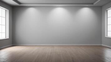 Interior of empty auditorium room with white walls and wooden floor. photo