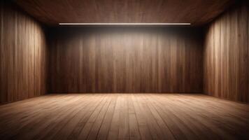 Interior of empty auditorium room with wooden walls and floor. photo