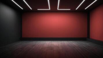 The interior of the empty auditorium with black and red walls and floors. photo