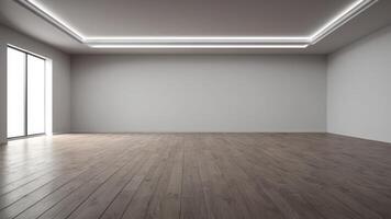 Interior of empty auditorium room with white walls and wooden floor. photo