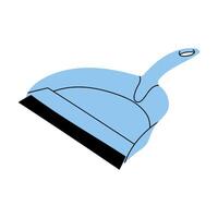 Blue plastic scoop for sweeping. Dustpan or shovel with handle. Dust pan for housework. Manual domestic tool. Colored flat illustration isolated on white background vector