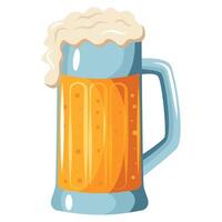 A glass of beer with foam on top. The glass is tall and has a handle vector