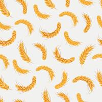 A seamless pattern of yellow ears of wheat is shown on a white background. The vibrant illustration creates a sense of movement and energy. The pattern is both simple and complex vector