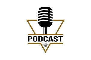 Vintage Podcast Logo with Triangle Line Retro Microphone Design. template vector