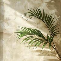Palm leaves and its shadow on light color background generated by AI photo