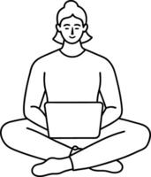 Design a simple elegant line art with sitting a man and laptop vector