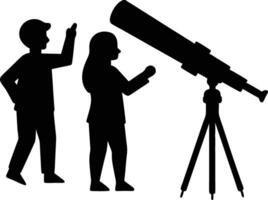 Outlined Figures Searching the Skies with Telescopes, Gazing at the Stars vector