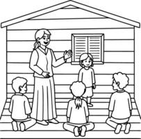 Outline of a Traditional Attire Guides Students in Modest Classroom, Focused on Their Studies vector