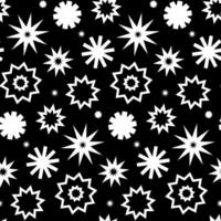 Stars seamless pattern. Monochrome illustration. Black and white abstract starry background. Set of different star shapes. vector