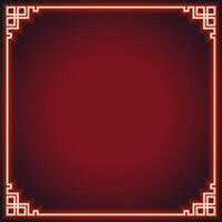 Chinese frame on red neon style with oriental Asian elements on color background vector