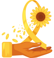 hands with yellow ribbon and flower sarcoma awareness png