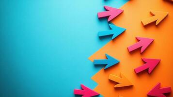 Colorful Arrows on Vibrant Background Representing Direction and Choices in Modern Design Concept photo