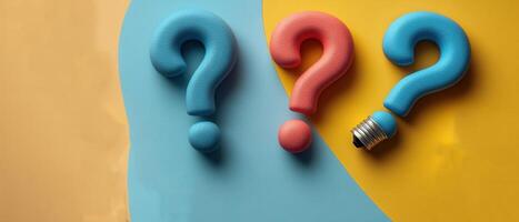Colorful Question Marks on Vibrant Background Representing Curiosity and Uncertainty photo