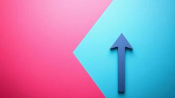 Colorful Abstract Background with Blue Arrow Pointing Upwards on Pink and Blue Split Background photo