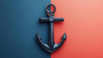 Nautical Anchor on Split Blue and Red Background - Maritime Symbol of Strength and Stability photo