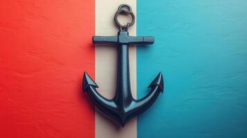 Nautical Anchor on Colorful Red, White, and Blue Background - Maritime Symbol and Marine Concept photo