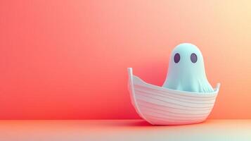 Cute Ghost in a Boat Against a Pink Gradient Background - 3D Rendered Illustration photo