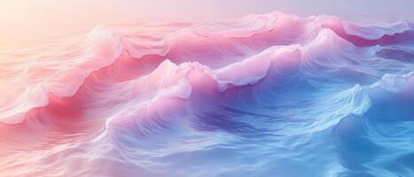 Dreamy Pastel Ocean Waves at Sunset with Soft Pink and Blue Hues in a Serene Seascape photo