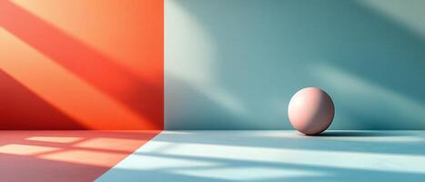 Minimalist Abstract Composition with Pink Sphere and Colorful Geometric Background in Soft Lighting photo