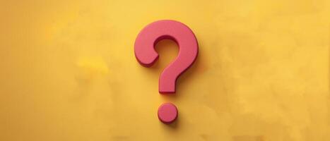 Pink Question Mark on Yellow Background - Conceptual Image for Curiosity, Inquiry, and Uncertainty photo