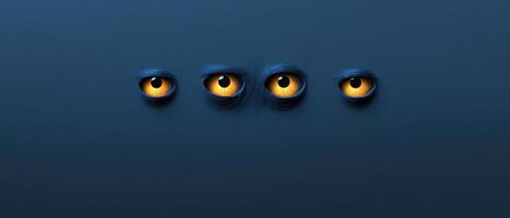 Mysterious Three Glowing Eyes in Darkness - Eerie and Surreal Conceptual Art with Yellow Eyes on Dark Background photo