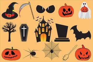 halloween icons set on a yellow background vector
