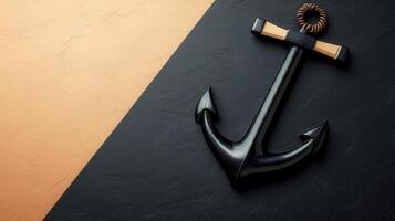 Elegant Black Anchor on a Textured Black and Gold Background - Nautical Decor and Maritime Symbolism photo