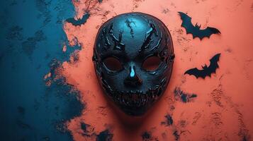 Spooky Halloween Mask with Bats on Textured Background - Perfect for Halloween and Horror Themes photo