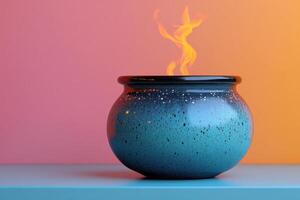 Modern Ceramic Pot with Simulated Flame on Gradient Background - Contemporary Home Decor photo