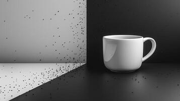 Minimalist White Coffee Mug Against a Black and White Background with Floating Particles photo