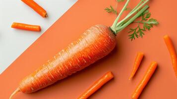 Fresh Organic Carrot with Green Leaves on a Colorful Background - Healthy Eating Concept photo