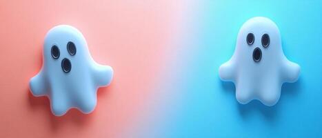 Cute Ghost Figurines on Colorful Gradient Background - Halloween Decoration Concept photo