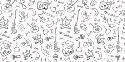 Halloween pattern. Hand drawn icons set. Seamless background. Holiday icons and attributes. Drawing, doodle. vector