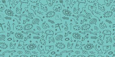 Pattern seamless background, doodle elements. Arrows, heart, elements for conceptual design. Speech bubble, cloud for text. vector