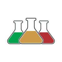 Three flask with three different chemicals, icon vector