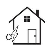 A house with electricity and a gear icon, working on house electricity concept icon vector