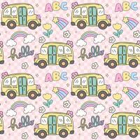 Retro School Bus Pastel Pattern Seamless Repeating Doodle Design Back to School background vector
