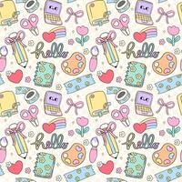 Retro School Supplies Pastel Pattern Seamless Repeating Doodle Design Back to School background vector