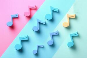 Colorful Musical Notes on Pastel Background - Vibrant and Playful Music-Themed Image for Creative Projects photo