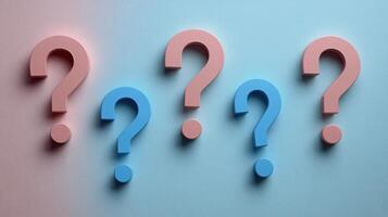 Colorful Question Marks on a Pastel Background Representing Curiosity and Inquiry photo