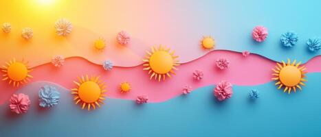 Vibrant Abstract Background with Sun and Flower Elements in Pink and Blue Gradient photo