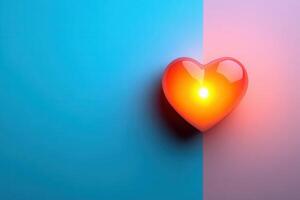 Glowing Heart Shaped Light on Blue and Pink Background Symbolizing Love and Warmth photo