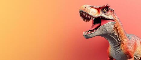 Realistic Dinosaur Toy Against Gradient Background with Open Mouth and Sharp Teeth photo