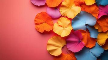 Vibrant Colorful Paper Flowers on a Pink Background for Creative and Artistic Projects photo