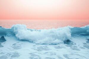 Stunning Ocean Wave at Sunset with Vibrant Pink and Blue Colors, Capturing the Beauty and Power of Nature in a Serene Coastal Scene photo