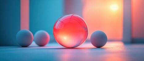 Futuristic Abstract Composition with Glowing Sphere and Geometric Shapes in Vibrant Colors photo