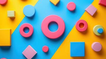 Colorful Geometric Shapes on Vibrant Background - Abstract Art with Circles, Squares, and Rectangles photo