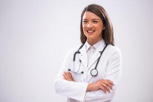 Portrait of doctor who is happy after successful treatment. photo
